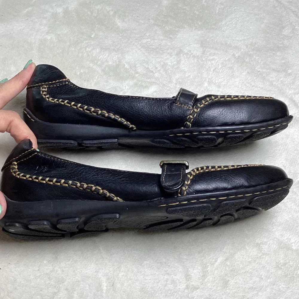 Born Black Leather Mary Jane Flats Size 7 Whipstitch Comfort Shoes Gorpcore